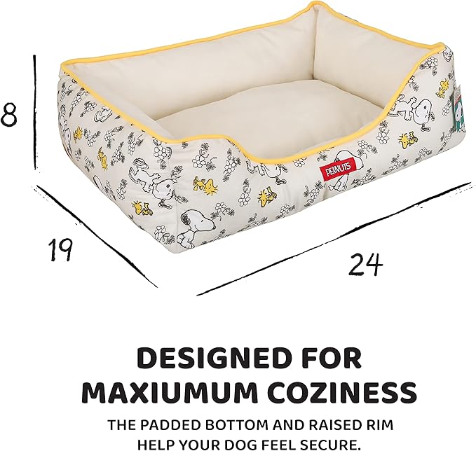 Snoopy & Woodstock Cuddler Dog Bed in Beige 24" x 19" x 8"