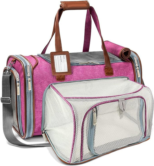 Mr. Peanut's Expandable Airline Approved Soft Sided Pet Carrier, Low Profile Gold Series Tote, Premium Brand Self Locking Zippers, Plush Faux Fleece Bedding with a Sturdy Plywood Base