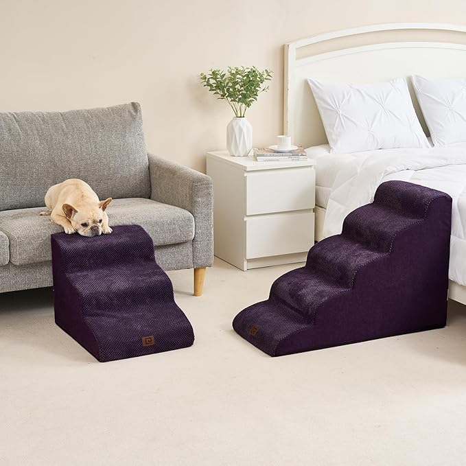 EHEYCIGA Curved Dog Stairs for Small Dogs 15.7" H 3-Step Dog