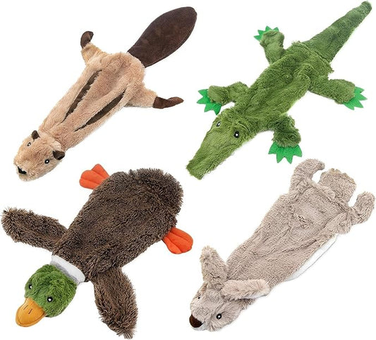 Best Pet Supplies 2-in-1 Stuffless Squeaky Dog Toys with Soft 4 Figures,