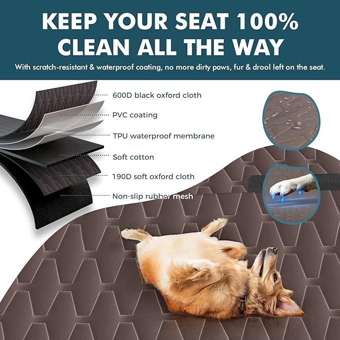 Upgrade Dog Car Seat Cover for Back Seat 5-in-1 Waterproof 600D Scratchproof 55"x64"