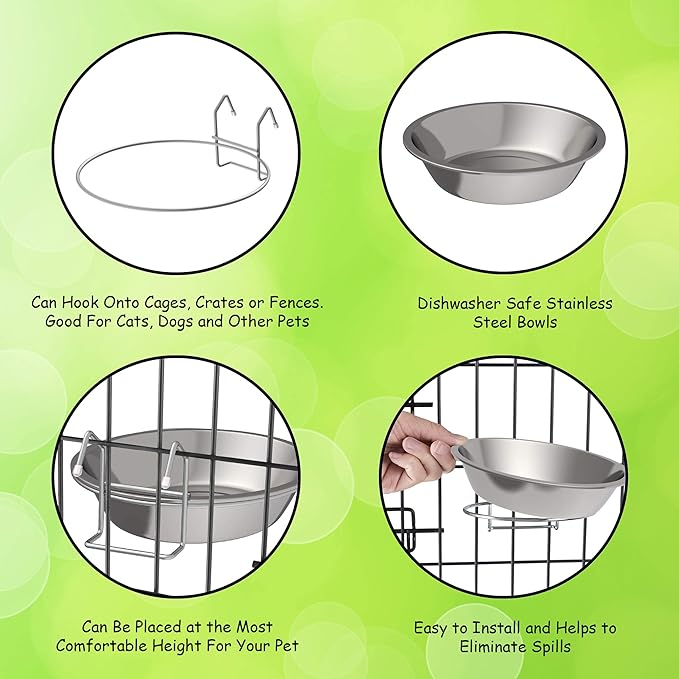PETMAKER Stainless-Steel Hanging Pet Bowls for Dogs & Cats-Cage 2, 48oz