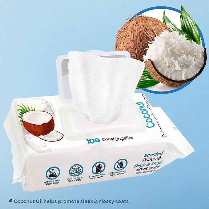 Best Pet Supplies 8" x 9" Pet Grooming Wipes for Dogs & Cats 100 Pack,