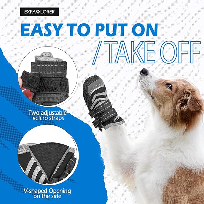 EXPAWLORER Reflective Dog Shoes for Hot Pavement- 4 Pcs Waterproof Dog Booties for Summer with Rubber Sole, Breathable and Anti-Slip Dog Boots & Paw Protectors for Large Dogs Outdoor