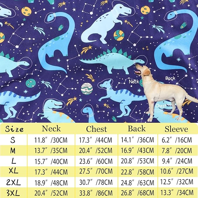Dog Navy T Shirts with Universe Dinosaur Pattern Printed Pet Shirt Softable Pajamas for Medium Dogs (M, Navy)