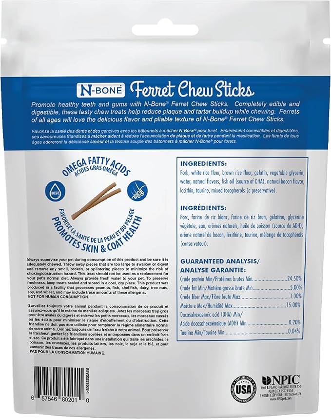 N-Bone Ferret Chew Sticks Bacon Flavor 3.74-oz Bag