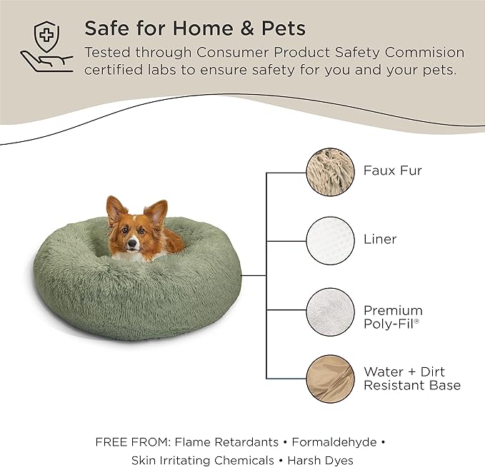 Best Friends by Sheri The Original Calming Donut Cat and Dog Bed in Shag Fur Sage 30"