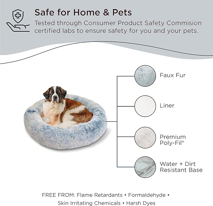 Best Friends by Sheri The Original Calming Donut Cat and Dog Bed in Shag Fur Denim 45"