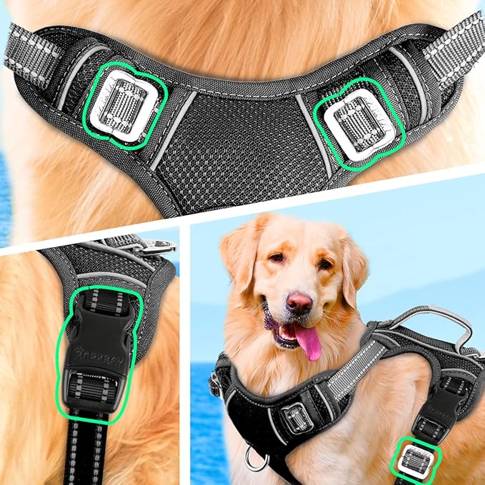 BARKBAY No Pull Dog Harness Large Step in Reflective Dog Harness with Front Clip and Easy Control Handle for Walking Training Running with ID tag Pocket(Black
