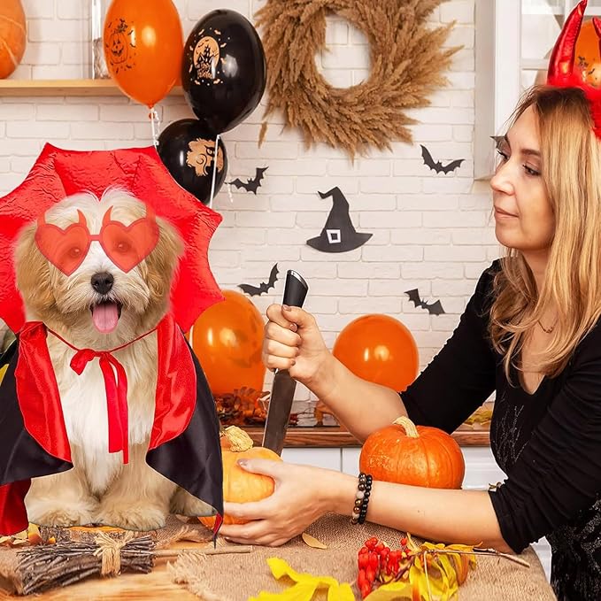 Dog Vampire Cloak Costume Halloween Pet Cloak Cat 2PCS Novelty