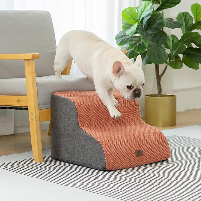 Pettycare Dog Stairs Ramp for High Beds and Couch 2 Steps,Brown