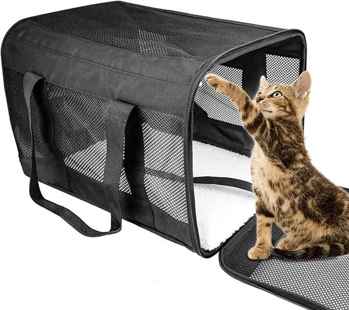Prodigen Cat Carrier Dog Carriers for Small Dogs Soft Slided Airline Approved Collapsible Pet Travel Carrier (16.3" L 11.8" H 12.4" W)