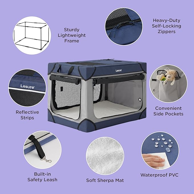 Lesure Soft Collapsible Dog Crate 36 Inch 4-Door Foldable