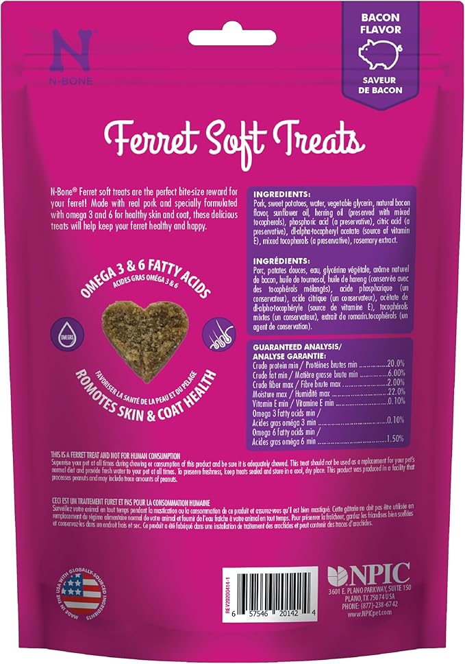 N-Bone 1 Pouch Ferret Soft Treats Bacon Flavor 3 Oz