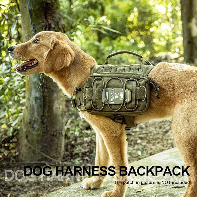 OneTigris Dog Backpack for Hiking Nylon Dog Harness Backpack with Side Pockets for Large Dog with 17"-23.5" Neck Girth and 25"-31" Chest Girth (Green