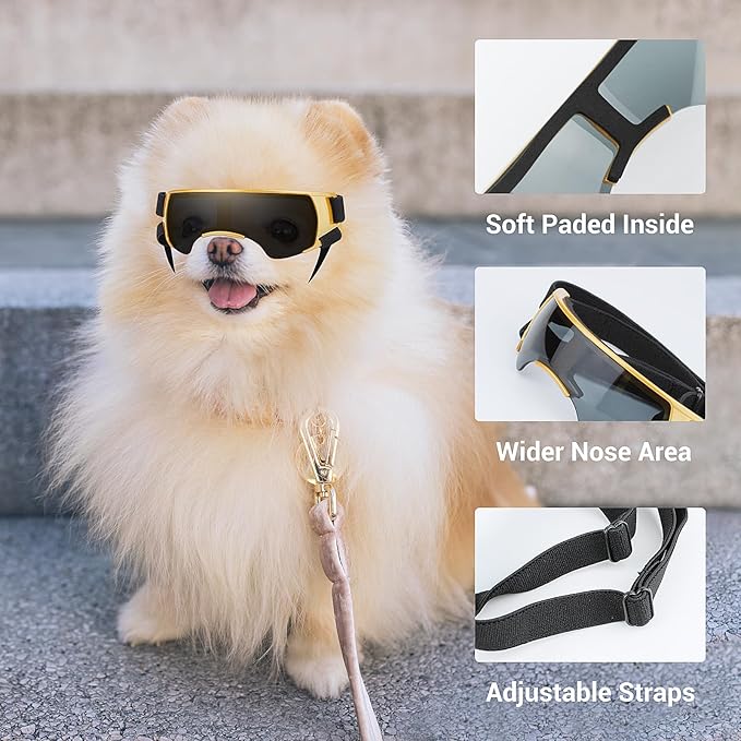 ENJOYING Dog Sunglasses Small Dog Goggles Anti-UV Doggy Glasses for Small Dogs Big Cats Impact/Wind/Dust/Fog Proof Puppy Eye Protection