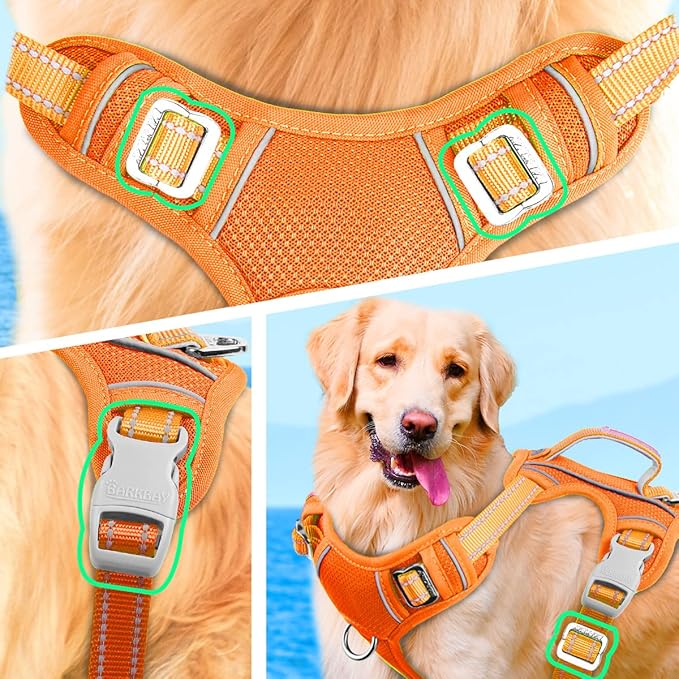 BARKBAY No Pull Dog Harness Large Step in Reflective Dog Harness with Front Clip and Easy Control Handle for Walking Training Running with ID tag Pocket(Orange