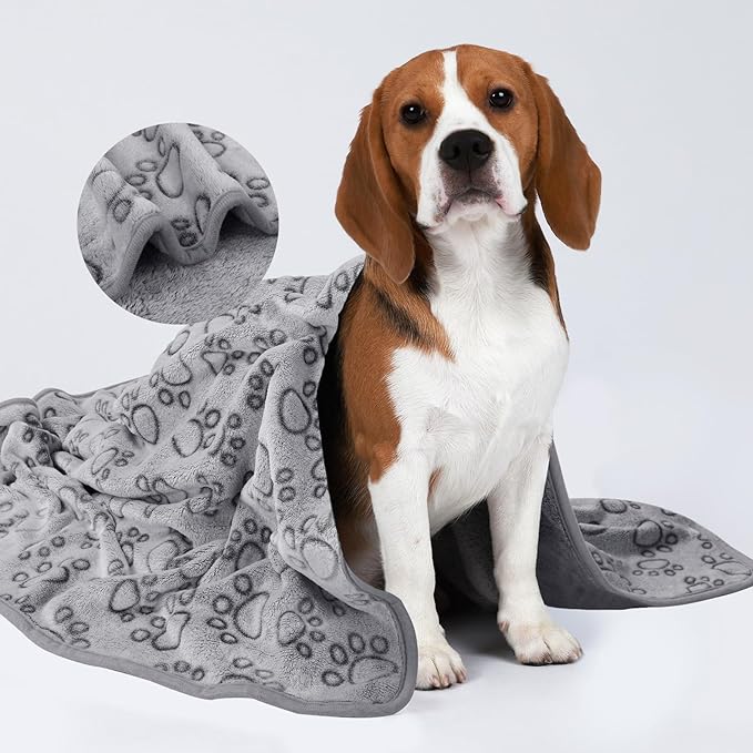 Luciphia 1 Pack 3 Blankets Fluffy Premium Fleece Pet Blanket Flannel Paw Printed Throw for Dog Cat Grey Paw Small(23"x16" 3)