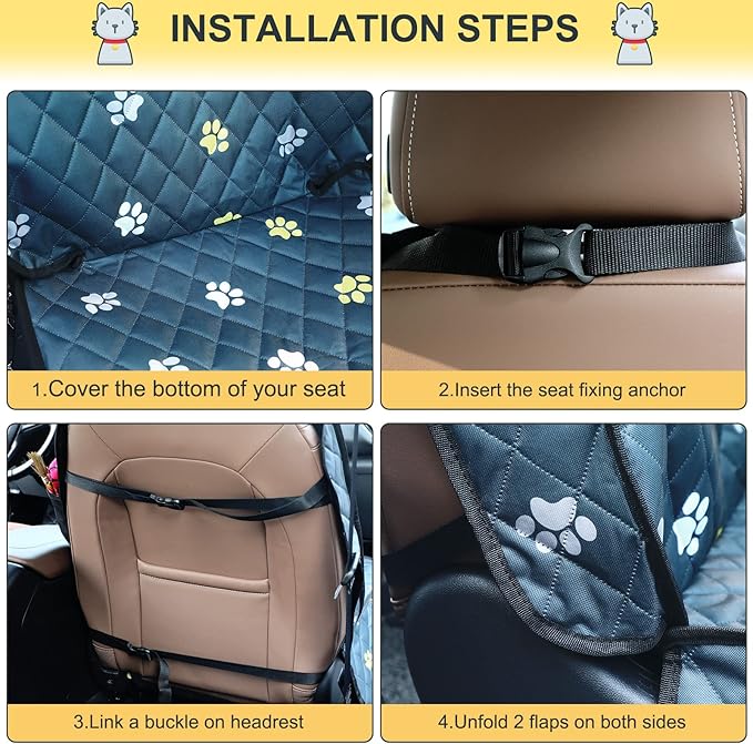 Riakrum Dog Car Seat Cover for Front Durable Colored Paw Prints Waterproof Protector Against Dirt Scratch Proof Non Slip Padded Quilted Front Seat Covers for Dog for Cars