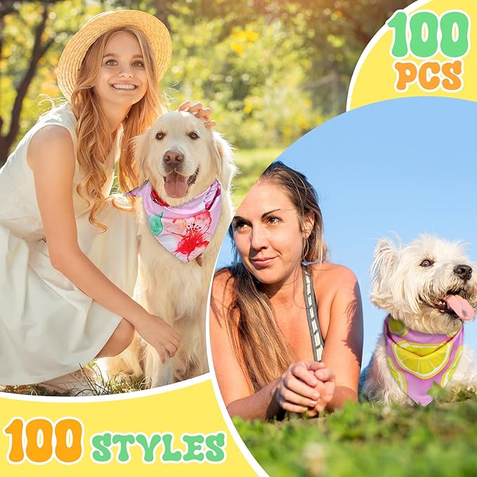 100 Pcs Hawaiian Dog Bandanas Bulk Summer Pet
