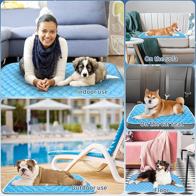 NAMOTEK Washable Dog Cooling Mat Ice Silk Cooling 27" Lx19 x0.48 Th