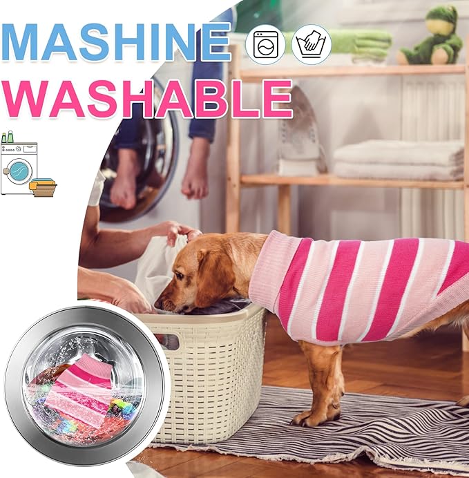 BEAUTYZOO Small Dog Sweater- Striped Pet Sweaters for Fall Winter Dog Clothing, Turtleneck Pullover Knitwear for Small Medium Large Dogs, Warm Coat Outfits for Chihuahua Puppy Cat Boys Girls
