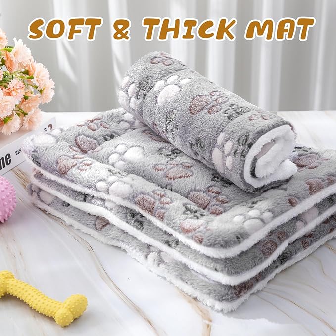 4 Pack Ultra Soft Dog Cat Bed Mat with Cute Prints Reversible Fleece Dog Crate Kennel Pad Cozy Washable Thickened Hamster Guinea Pig Bed Pet Bed Mat for Small Animals (Light Gray 13 x 10 Inches)
