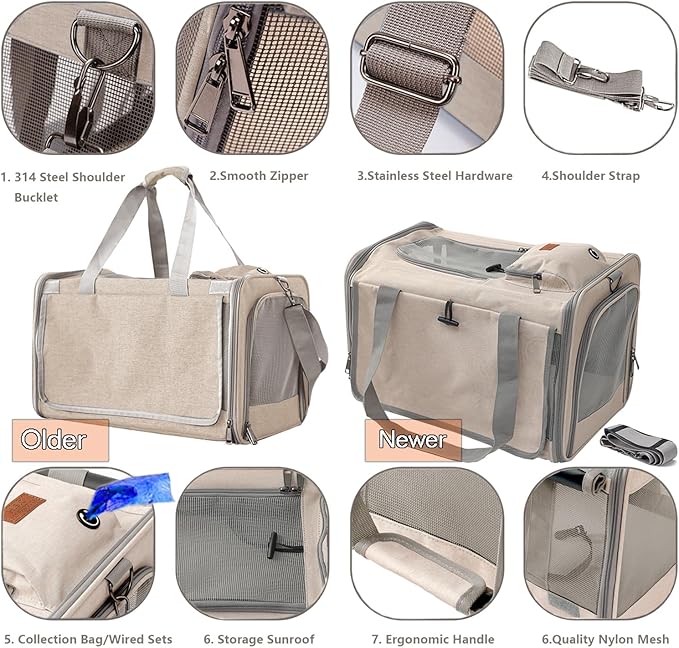 HSC PET Cat Carrier Small Dog Bag Soft Side Puppy Rabbit Bag Ourdoor Travel 360 Degree Windows,2 Shade