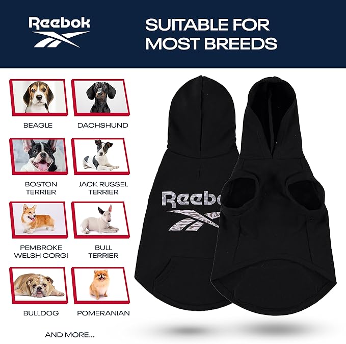 Reebok Dog Hoodie – Fleece Dog Sweater with Leash Hole