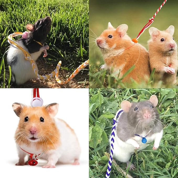 Hamster Harness 5 Pieces Adjustable Small Animal Bell Harness Rope Harness for Lead Walking Pet Gerbil