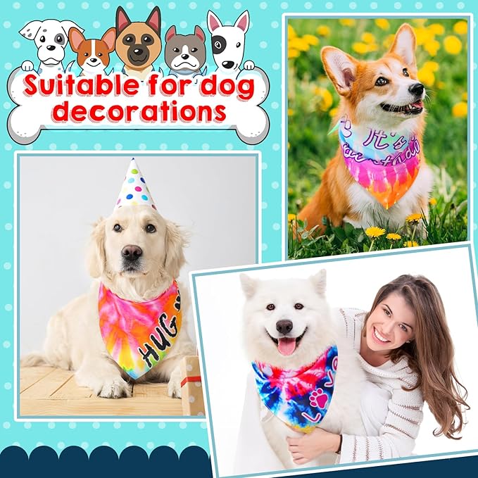 50 Pcs Tie Dye Dog Bandanas with Words