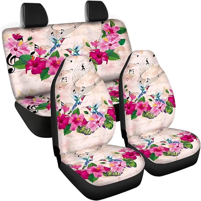 Hummingbird Flower Cute Car Seat Covers Full Set 4pcs Front