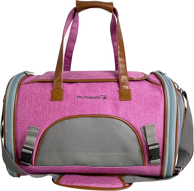 Mr. Peanut's Expandable Airline Approved Soft Sided Pet Carrier, Low Profile Gold Series Tote, Premium Brand Self Locking Zippers, Plush Faux Fleece Bedding with a Sturdy Plywood Base