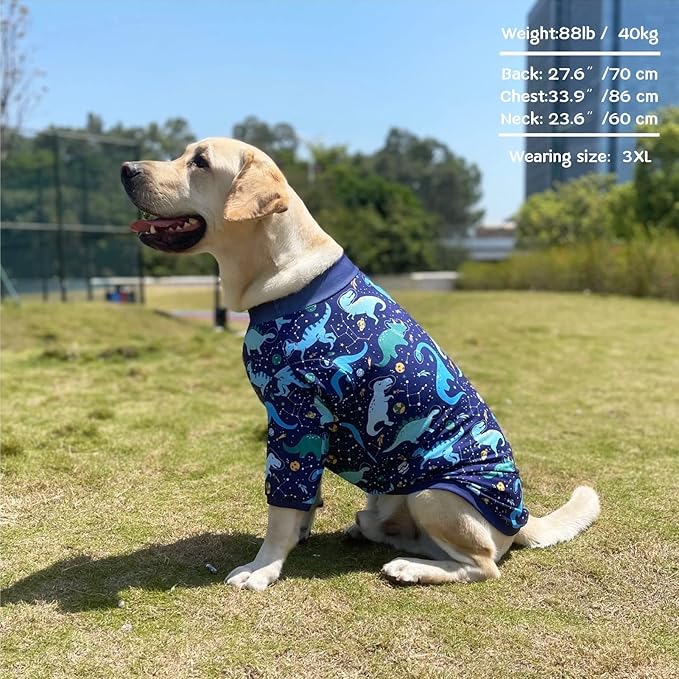 Dog Navy T Shirts with Universe Dinosaur Pattern Printed Pet Shirt Softable Pajamas Large Dogs (3XL, Navy)