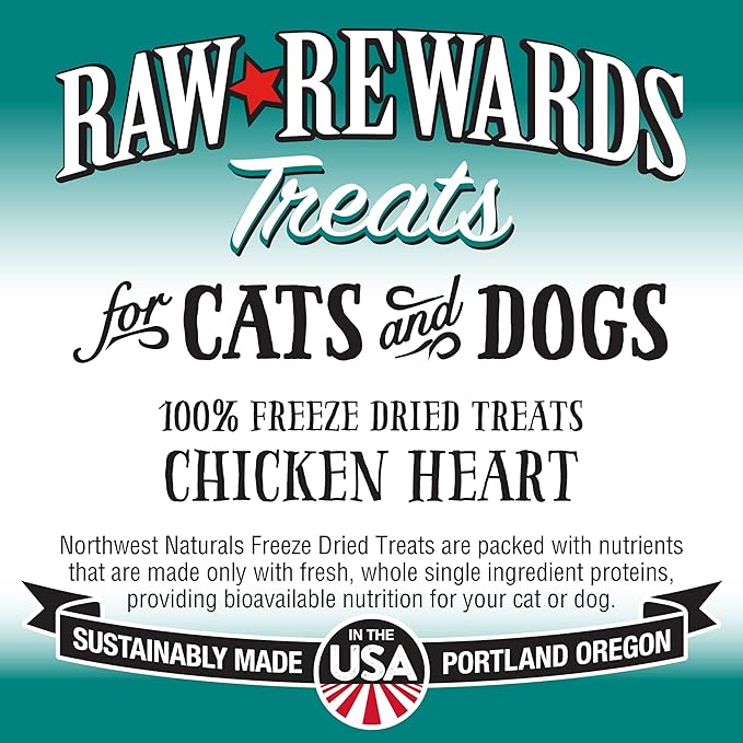 Northwest Naturals Raw Rewards Freeze-Dried Chicken Heart Treats for Dogs and Cats - Bite-Sized Pieces - Healthy, 1 Ingredient, Human Grade Pet Food, All Natural - 3 Oz (Packaging May Vary)