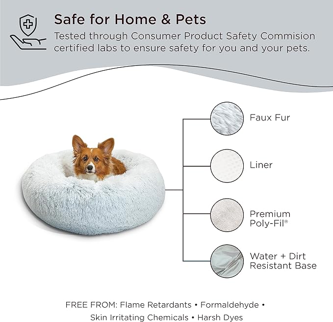 Best Friends by Sheri The Original Calming Donut Cat and Dog Bed in Shag Fur Frost 36"