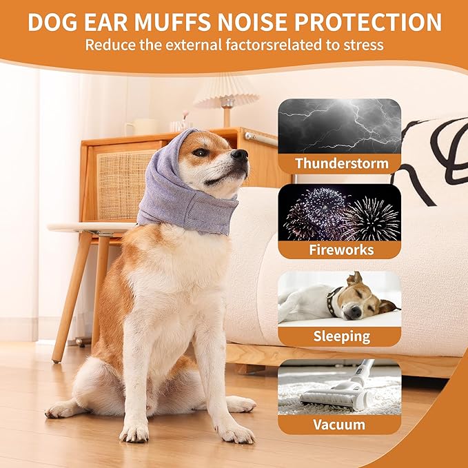 Dog Ear Muffs Noise Protection,Dog Hematoma Ear Wrap, Upgraded Velcro Dog Headband for Anxiety Relief, Warm Dog Ear Cover Winter Hat, Dog Ear Covers for Bath, Thunderstorms