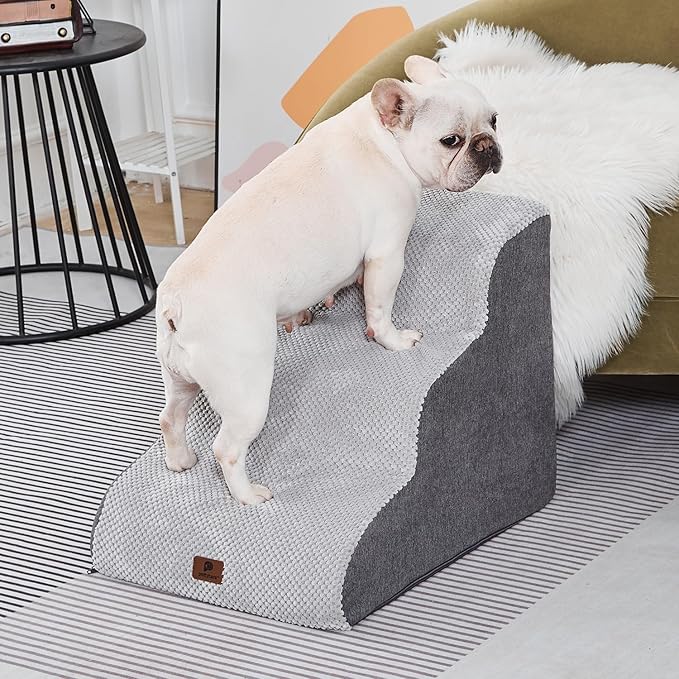 Pettycare Dog Stairs Ramp for High Beds and Couch 3 Steps,Grey