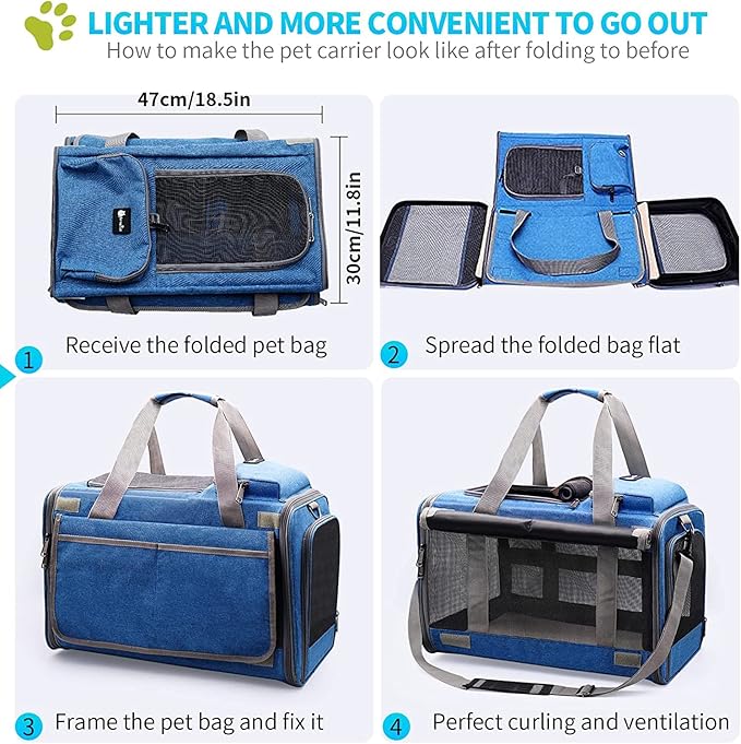 Cat Carrier Large Pet Carrier for 2 Cat 18.5"x11.8"x11.8" Cat 5-Windows Breathable