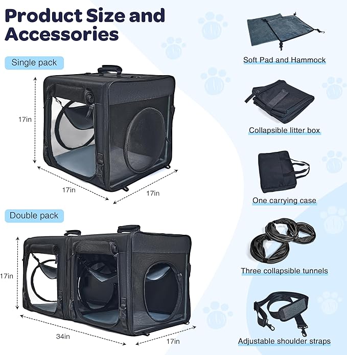 3-in-1 Double Pet Carrier 2 Cats