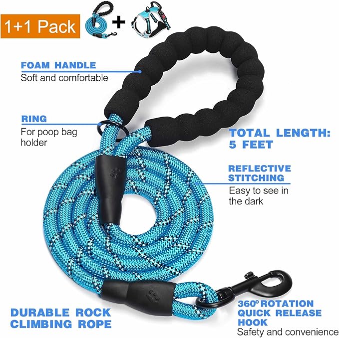 tobeDRI No Pull Dog Harness Adjustable Reflective Oxford 5ft Leash