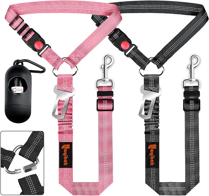 Removable Dog Seat Belts Harness for Car 3 in 1 Pet 2PCS and