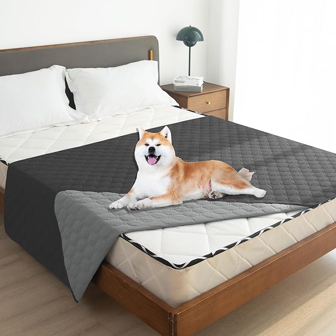 gogobunny 100% Double Sided Waterproof Dog Blanket Soft Pet Bed Cover Reversible Protect Furniture Couch Sofa Car for Puppy Large Dog Cat (Dark Charcoal/Light Charcoal 52x82 Inch 1))