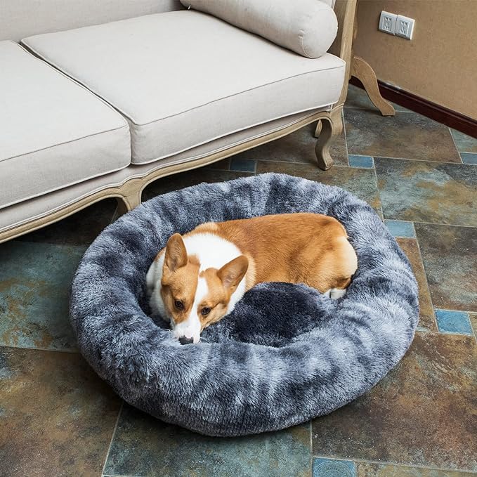 Coohom Oval Calming Donut Cuddler Dog Bed Bed(30"/36") for (XXL(43"x34"x8"), Grey2021)