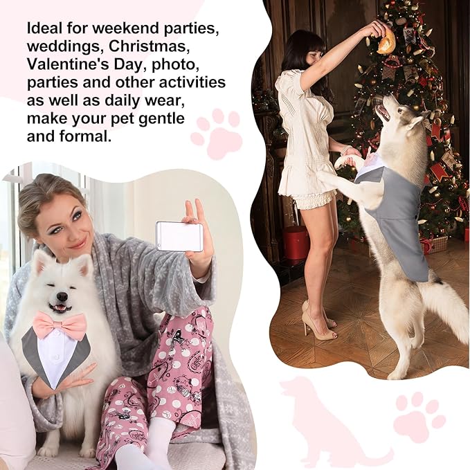 Weewooday Dog Tuxedo and Bandana Set Dogs Formal Tuxedo PET Wedding Party Suit Wedding Bow Tie Shirt for Wedding Christmas Birthday Costumes (Cool Style