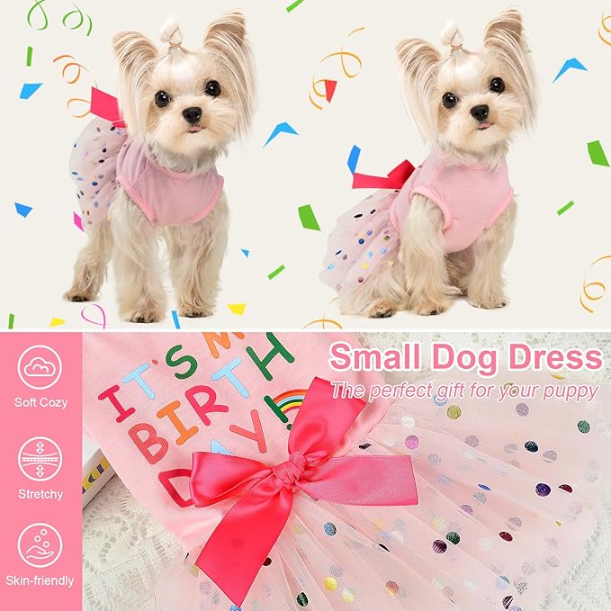 Dog Birthday Dress, Dog Dresses for Small Dog Girls, Cute Pet Princess Puppy Clothes Female Dog Clothes for Chihuahua Yorkie Clothes Small Dog Birthday Outfit Apparel (It is My Birthday, Large)