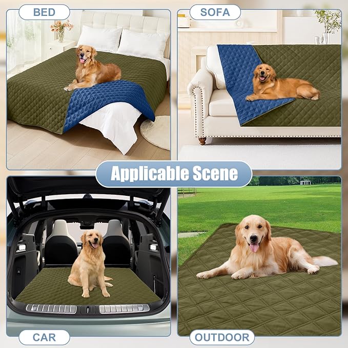 smiry Waterproof Dog Blanket (30"x70", Green/Navy)