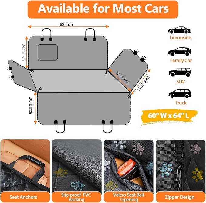 URPOWER Dog Seat Cover Car Seat Cover 100% Waterproof 600D Heavy