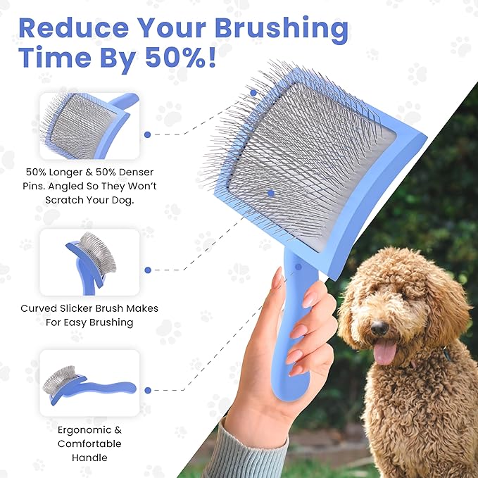 We Love Doodles Grooming Curved Slicker Brush for Long-Haired Dogs