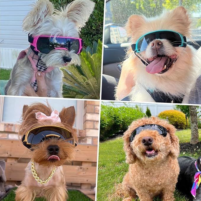 ENJOYING Dog Sunglasses Small Dog Goggles Anti-UV Doggy Glasses for Small Dogs Big Cats Impact/Wind/Dust/Fog Proof Puppy Eye Protection